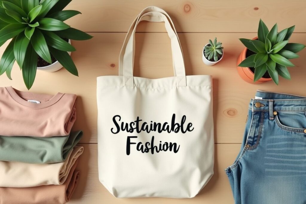 "Sustainable fashion thrift haul with tote bag"