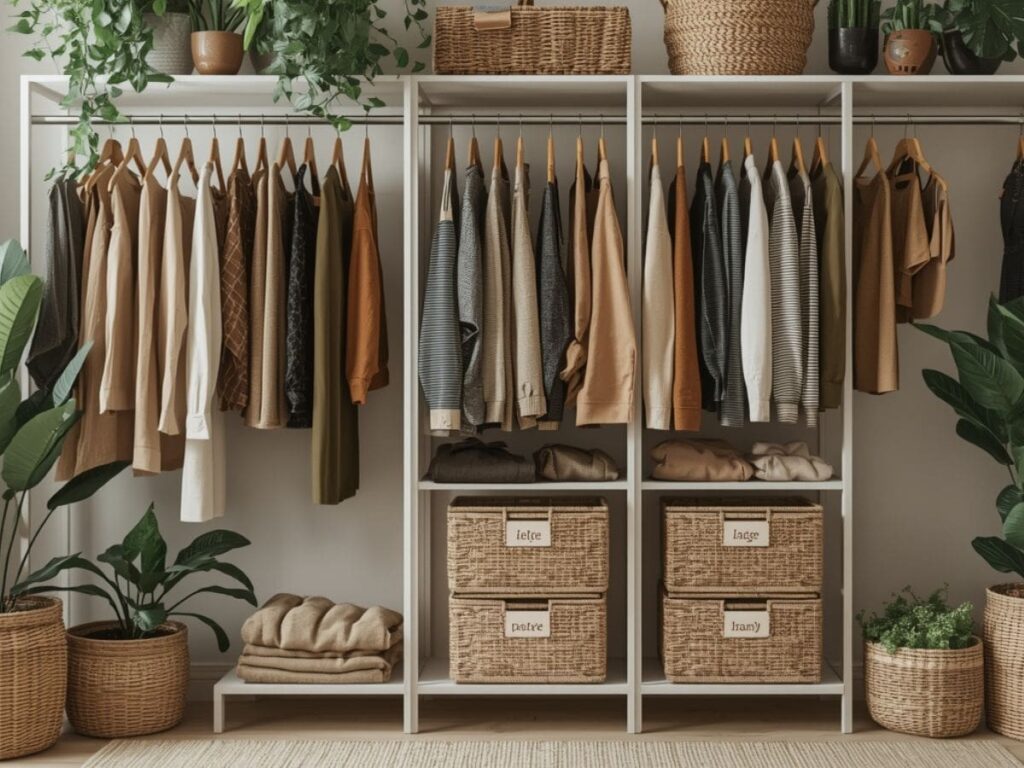 “Eco-conscious seasonal wardrobe rotation setup.”
