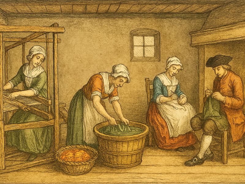 18th century sustainable clothing practices with handlooms and natural dyes