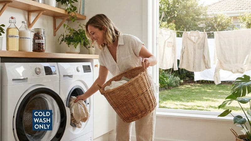 Eco-friendly laundry with cold water wash and line drying 