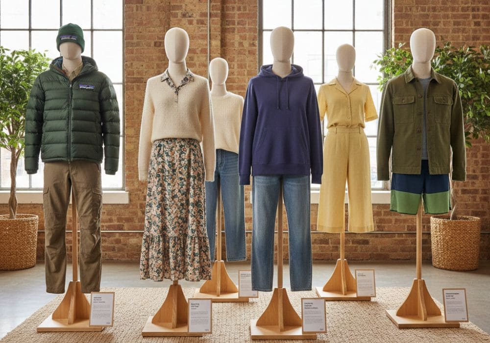 "Sustainable clothing pieces from leading eco-friendly brands"