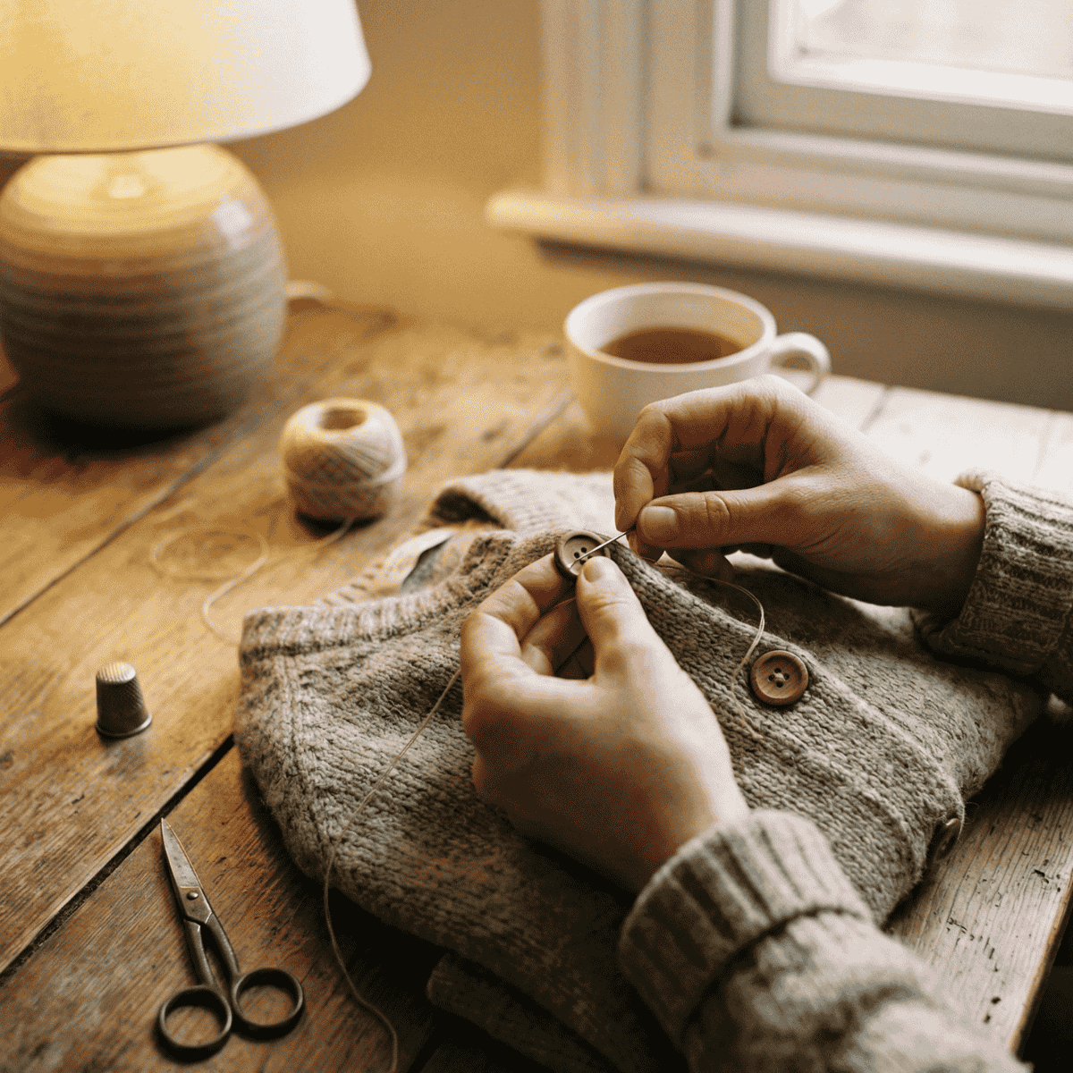 repairing clothes at home