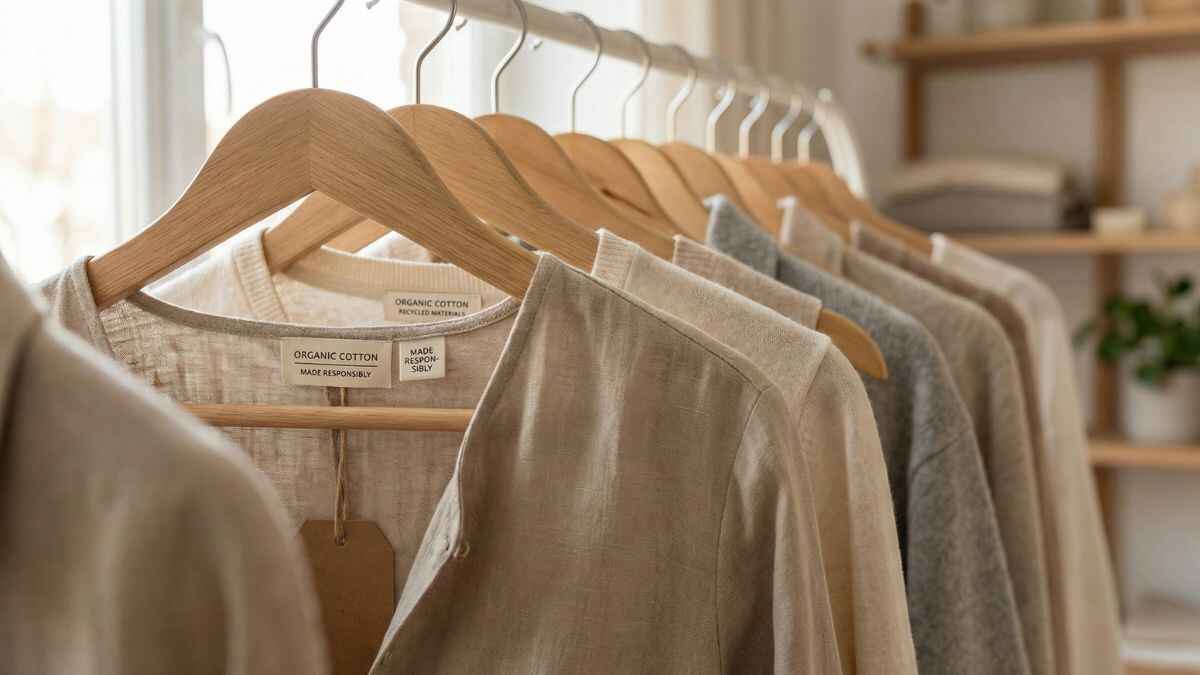 Eco-friendly fashion claims shown through clothing labels and sustainable fabrics