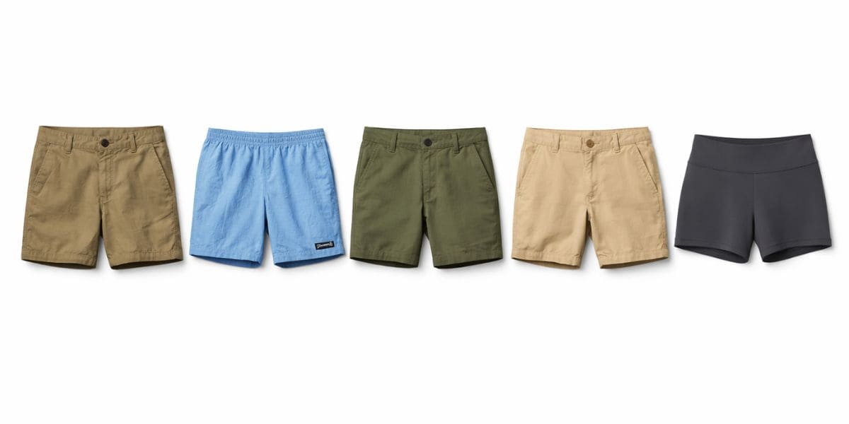 Brand collage of top 10 best sustainable shorts UK 2026 from Yes Friends, Patagonia, Finisterre, and more