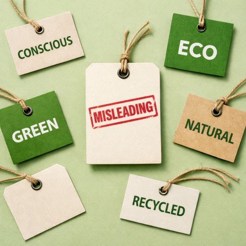 Fashion greenwashing uses meaningless words like conscious, eco, green and natural on clothing tags