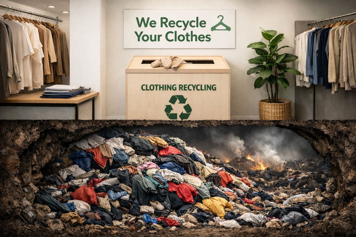 Fashion greenwashing promotes clothing recycling bins but most donated clothes end up in landfills