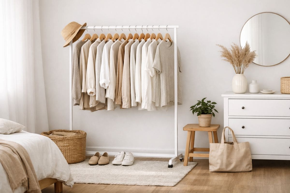 sustainable wardrobe minimalist clothing rack